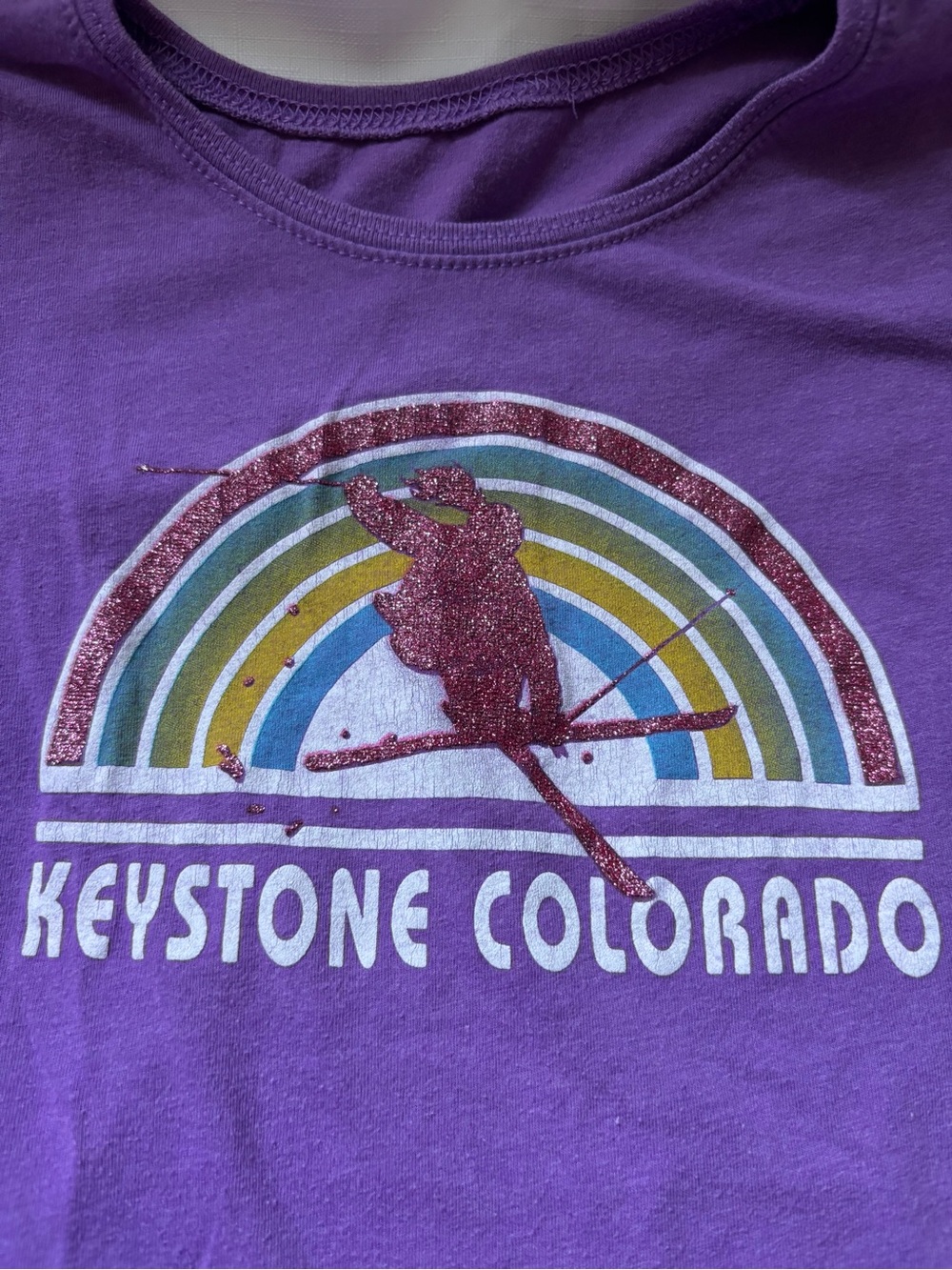 Kids Purple Keystone Colorado Graphic Tee with Glitter Ski Design